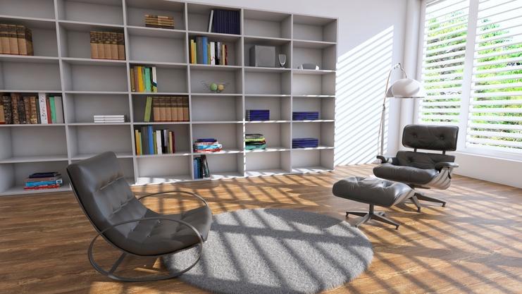 Großes Wandregal mit vielen offenen Fächern